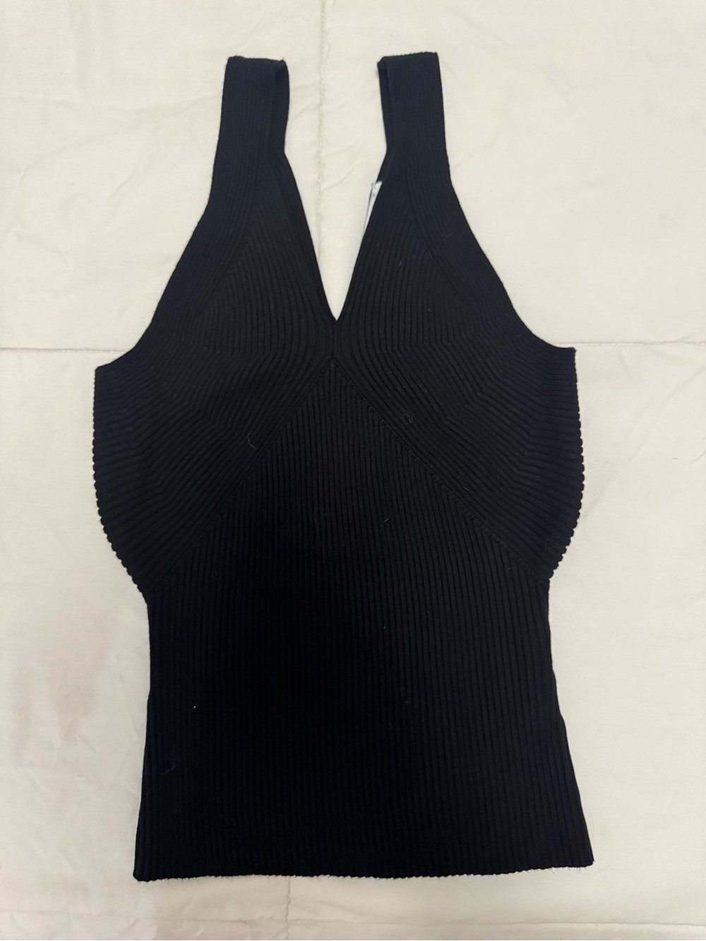 Zara Black Ribbed V-Neck Tank